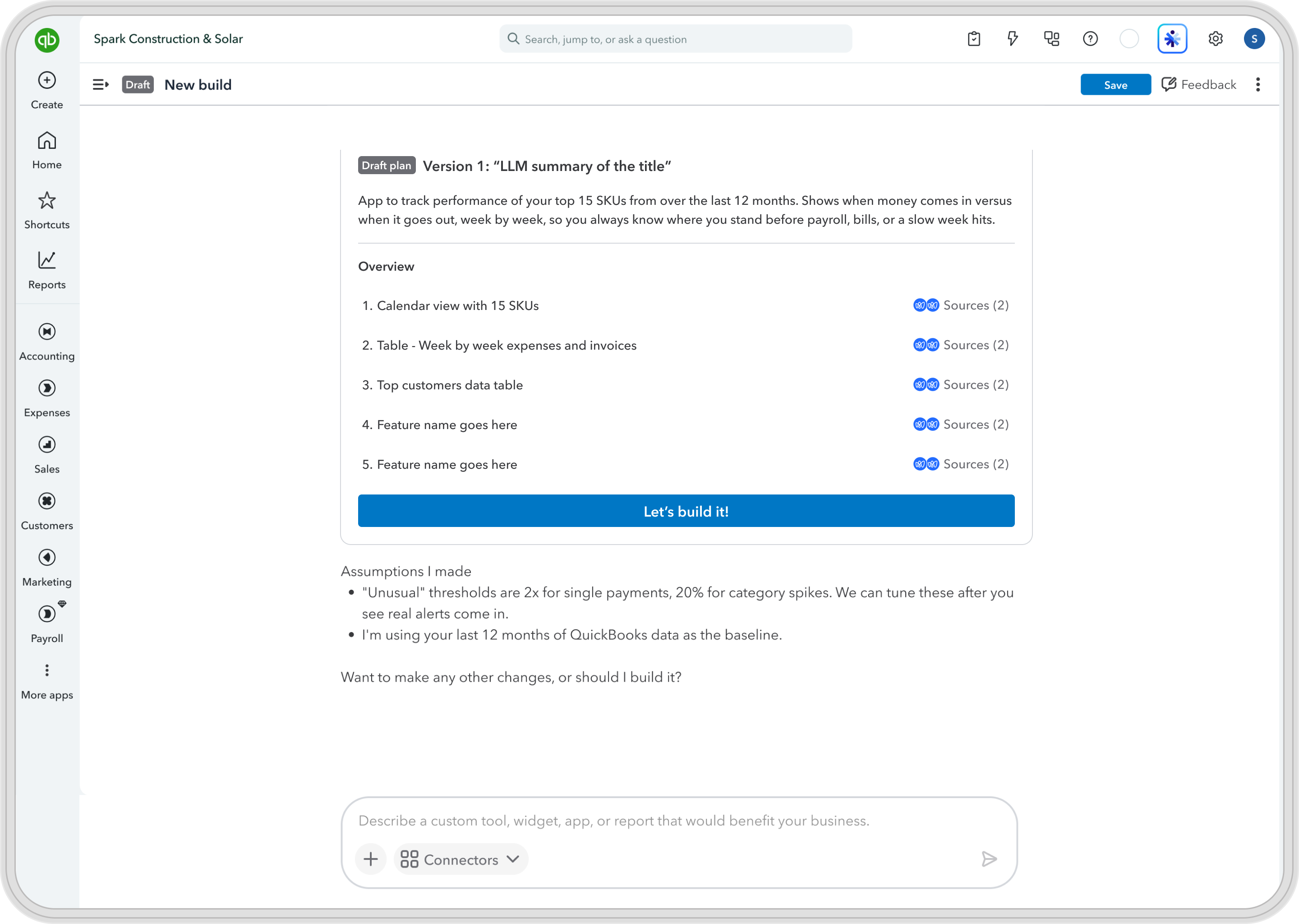 Intuit Builder project showcase, screen 1